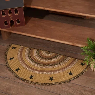 Vhc Brands Kettle Grove Jute Rug Half Circle Stencil Stars 16.5x33 In Caramel,black,crème