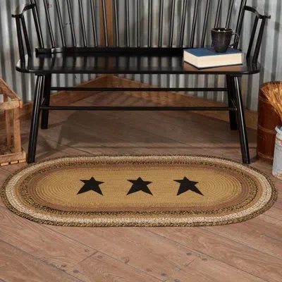 Vhc Brands Kettle Grove Jute Rug Rect Stencil Stars W/ Pad 24x36 In Black;tan;green