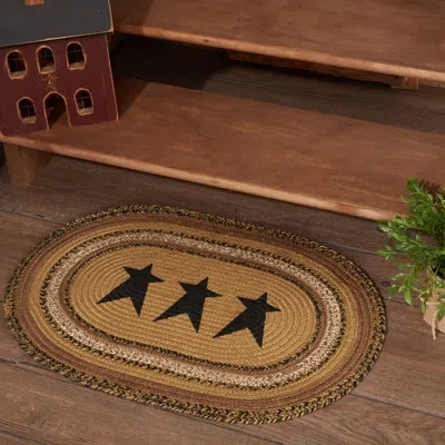 Vhc Brands Kettle Grove Oval  Geometric Braided 1'8" X 2'6" Caramel Area Rug In Black;brown;tan