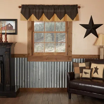 Vhc Brands Kettle Grove Plaid Layered Lined 72" Window Valance In Black;tan