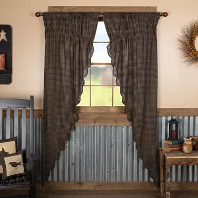 Vhc Brands Kettle Grove Plaid Prairie Rod Pocket Light-filtering Set Of 2 Curtain Panel In Black
