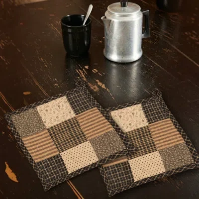 Vhc Brands Kettle Grove Pot Holder Patchwork Blocks Set Of 2 8x8 In Brown