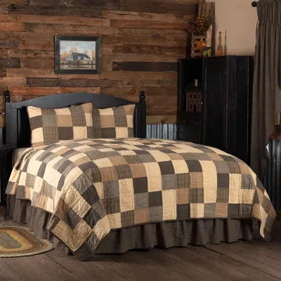 Vhc Brands Kettle Grove Standard Cotton Reversible Quilt Set In Black;cream;tan