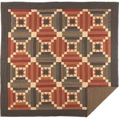 Vhc Brands Maisie Natural/country Black/burgundy Cotton Reversible Farmhouse/country Quilt In Black;red;tan