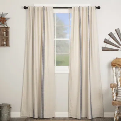 Vhc Brands Market Place Blue Grain Sack Stripe Panel Set Of 2