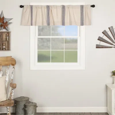 Vhc Brands Market Place Blue Grain Sack Stripe Valance