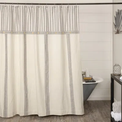Vhc Brands Market Place Gray Grain Sack Stripe Shower Curtain In Grey