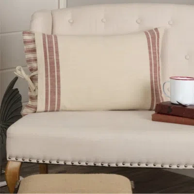 Vhc Brands Market Place Red Fabric Overcover Pillow Cover 25lx15w In Red Striped