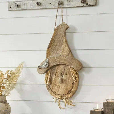 Vhc Brands Natural Wooden Scarecrow Wall Hanging 18.25x12x2 In Brown