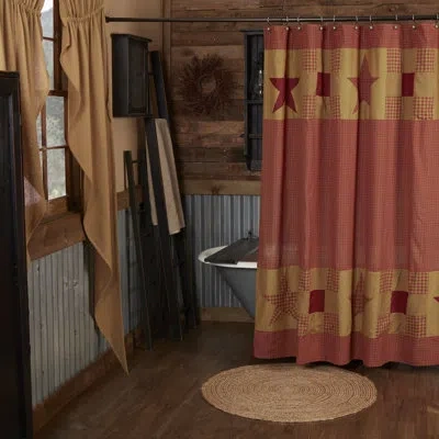 Vhc Brands Ninepatch Star 100% Cotton Single Shower Curtain In Red;tan