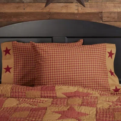 Vhc Brands Ninepatch Star 140 Thread Count Plaid 100% Cotton Pillowcase In Red,tan Plaid 2