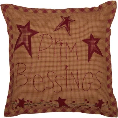 Vhc Brands Ninepatch Star Cotton Text 12" Throw Pillow In Red;tan
