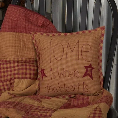 Vhc Brands Ninepatch Star Home Cotton Throw Pillow In Red;tan