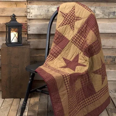 Vhc Brands Ninepatch Star Quilted Cotton Throw In Red;tan