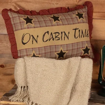 Vhc Brands On Cabin Time Cotton Lumbar Pillow In Brown;red;tan