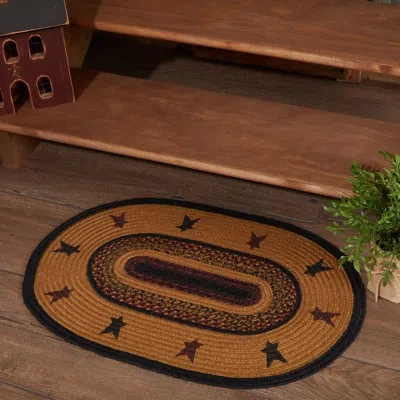 Vhc Brands Oval Heritage Farms Geometric Braided Mustard Tan/raven Black/burgundy Area Rug In Black;red;yellow