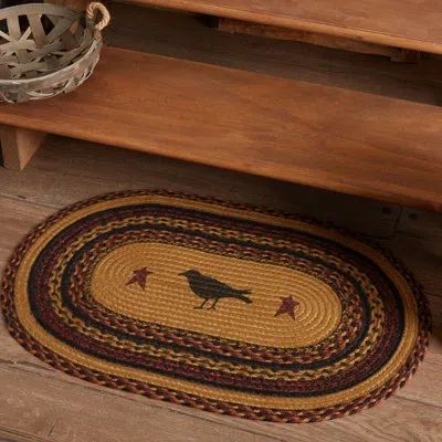Vhc Brands Oval Heritage Farms Geometric Braided Mustard Tan/raven Black/burgundy Area Rug In Black;red;yellow