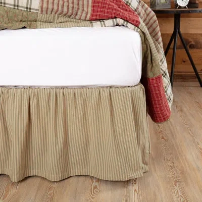 Vhc Brands Ozark Ticking Stripe 16" Bed Skirt In Khaki Tan,sage
