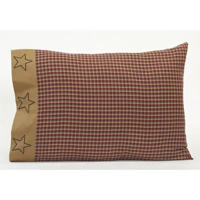 Vhc Brands Patriotic 200 Thread Count Plaid 100% Cotton Pillowcase In Blue;red;tan