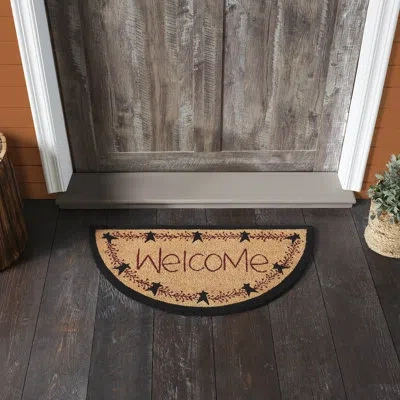 Vhc Brands Pip Vinestar Coir Welcome Rug Half Circle 16.5x33 In Black;red;tan