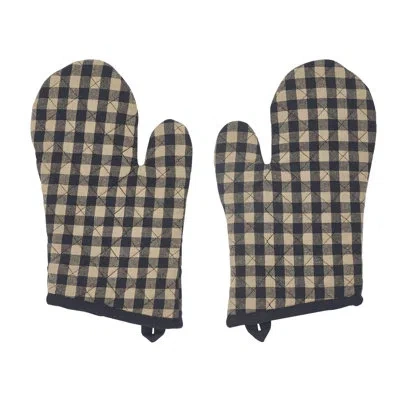 Vhc Brands Plaid 100% Cotton Oven Mitt Set In Black;tan