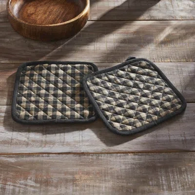 Vhc Brands Plaid 100% Cotton Pot Holder Set In Black;tan