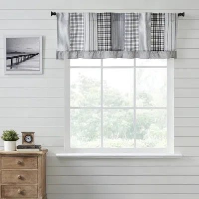 Vhc Brands Plaid Cotton Tailored Window Valance In Black/white In Black;white