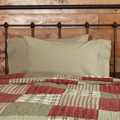 Vhc Brands Prairie Winds Striped 100% Cotton Pillowcase In Green;tan