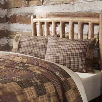 Vhc Brands Prescott Block Border Plaid 100% Cotton Pillowcase In Brown;green;tan