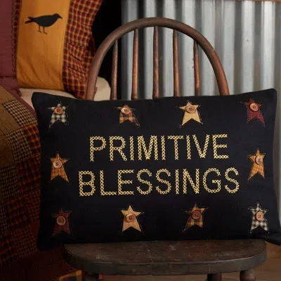 Vhc Brands Primitive Blessings Primitive Blessings Lumbar Rectangular Pillow Cover & Insert In Black;red;yellow