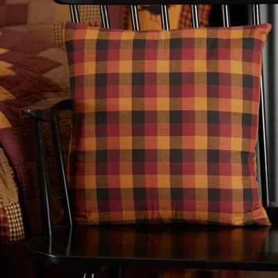Vhc Brands Primitive Check Check 100% Cotton Throw Pillow In Black;red;yellow