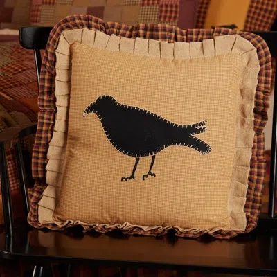 Vhc Brands Primitive Crow Primitive Crow Plaid Throw Pillow In Black;red;yellow