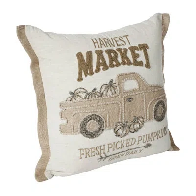 Vhc Brands Pumpkin Bounty Cotton Reversible Throw Pillow In White;gray;tan