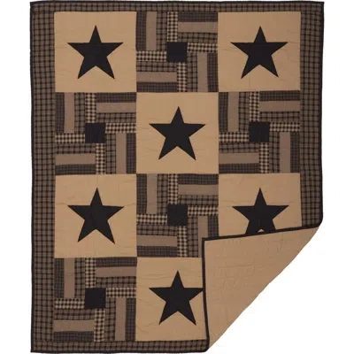 Vhc Brands Raven Decor Check Star Quilted Cotton Throw In Black;tan