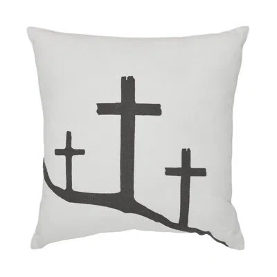 Vhc Brands Risen 3 Crosses Pillow 12x12 In White;gray