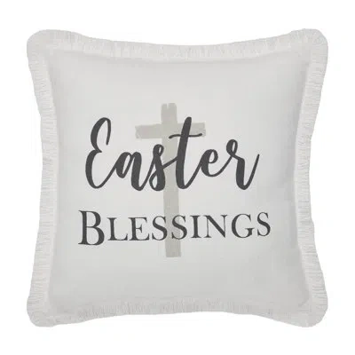 Vhc Brands Risen Easter Blessings Cross Pillow 12x12 In White;gray