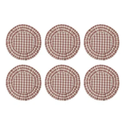 Vhc Brands Rosehill Cottage Dusty Rose Round Ruffled Cotton Placemats - Set Of 6 - 15in Table Mats In Pink,cream Gingham