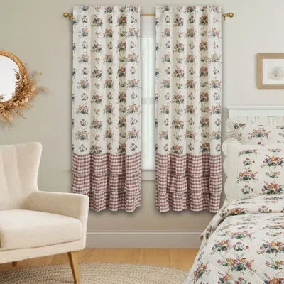 Vhc Brands Rosehill Cottage Floral & Gingham Ruffled Cotton Short Panel Curtain Set - 36x63 Dusty Rose & Natura In Multi