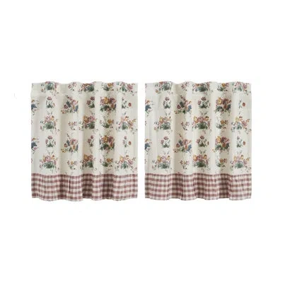 Vhc Brands Rosehill Cottage Floral & Gingham Ruffled Cotton Tier Curtain Set - 36x36 Dusty Rose & Natural Cafe  In Blue;pink;cream