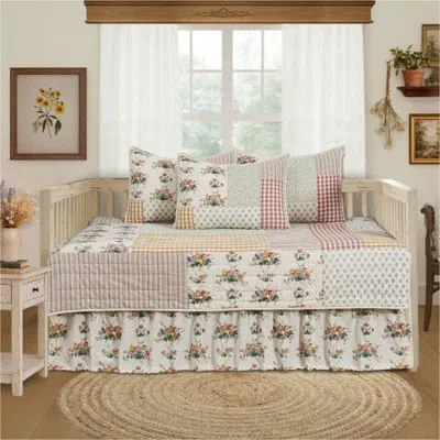 Vhc Brands Rosehill Cottage Floral Gingham Patchwork Cotton Daybed Quilt Set - 5-piece - Dusty Rose & Natural In Blue;pink;cream