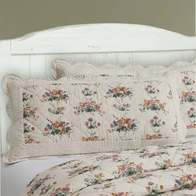 Vhc Brands Rosehill Cottage Floral Scalloped Cotton King Sham - 21x37 Dusty Rose & Natural Vintage Farmhouse Qu In Blue;pink;cream