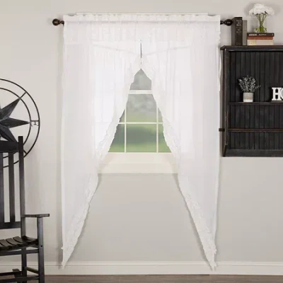 Vhc Brands Ruffle Sheer Petti Prairie Rod Pocket Embellished Sheer Set Of 2 Curtain Panel In White