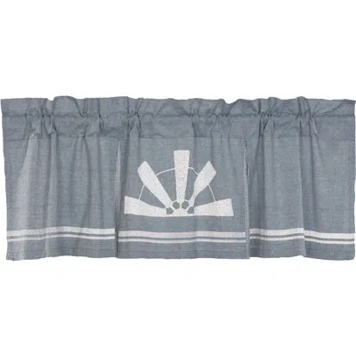 Vhc Brands Sawyer Cotton Ruffled 60" Window Valance Denim Blue/white In Blue;white