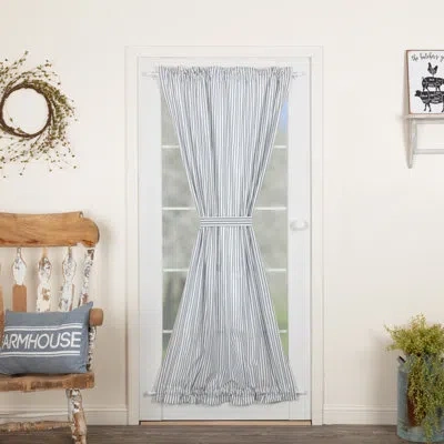 Vhc Brands Sawyer Mill 100% Cotton Striped Room Darkening Rod Pocket Single Curtain Panel In Denim Blue,soft White