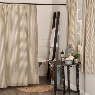 Vhc Brands Sawyer Mill 100% Cotton Striped Single Shower Curtain In Dark Cream