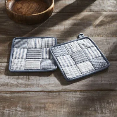 Vhc Brands Sawyer Mill Bue Patchwork 100% Cotton Pot Holder Set In Blue;white