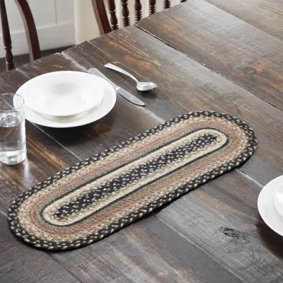 Vhc Brands Sawyer Mill Charcoal Creme Jute Table Runner In Black;white;gray