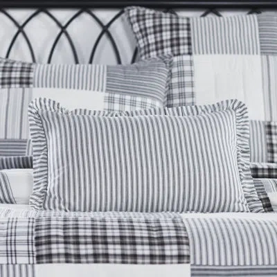 Vhc Brands Sawyer Mill Cotton Striped Lumbar Pillow In Black;white