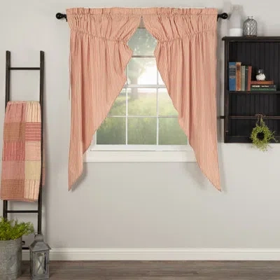 Vhc Brands Sawyer Mill Cotton Striped Room Darkening Rod Pocket Curtain Panels In Country Red,dark Tan