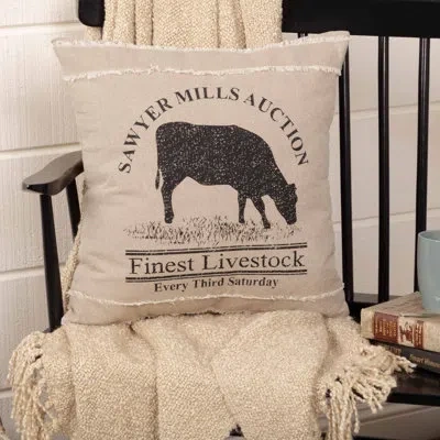 Vhc Brands Sawyer Mill Cow Cotton Pillow Cover & Insert In Black;tan
